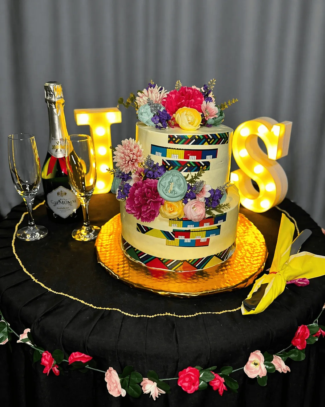 Celebration wedding cake with lights